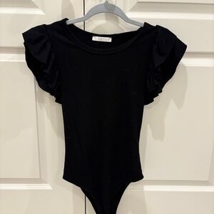 Karlie Black Ruffle Sleeve Bodysuit
